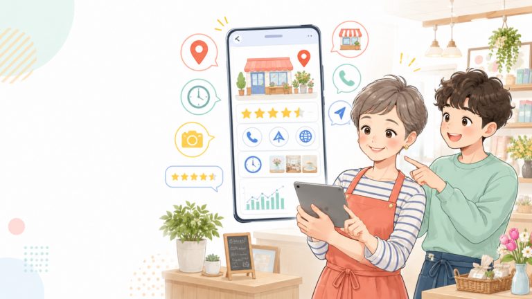 Googleビジネスプロフィールの機能を確認する店舗スタッフ