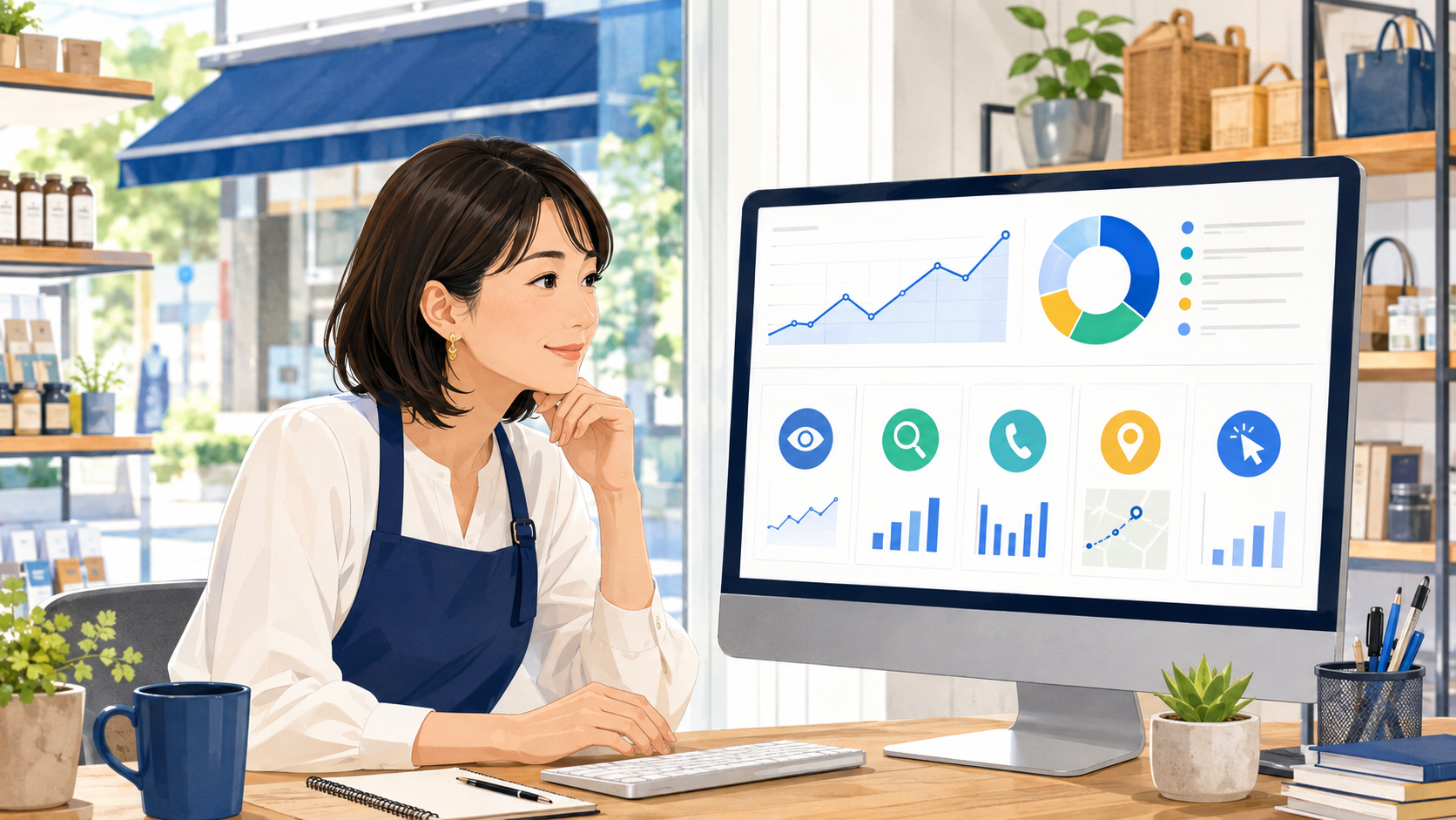 Googleビジネスプロフィールのパフォーマンス指標を確認する店舗担当者